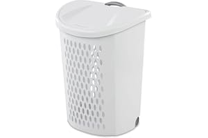 EsEiCo 135 Liter Ultra Wheeled Design Clothes Laundry Basket, Mind Reader Basket Collection，20 1/8" x 15 3/8" x 26 3/4" Capacity, Laundry Hamper White Lid & Base w/Plastic Handle & Wheels