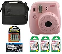 Fujifilm Instax Mini 8 Instant Film Camera (Pink) + 6 Pack Fuji Instax Mini Film (60 Prints) + 4 AA Rechargeable Batteries + Bag + Microfiber Cleaning Cloth