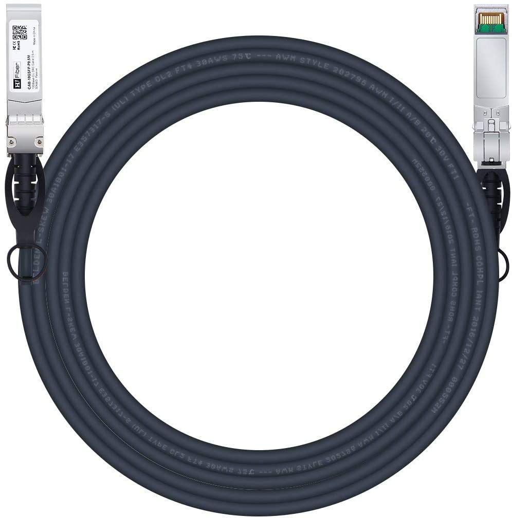 H!Fiber.com 10Gb/s SFP+ DAC cable, 5-meter (16.5ft), 10GBase-CU passive direct copper Twinax SFP+ cable, for Cisco SFP-H10GB-CU5M, Ubiquiti,Netgear and Other Open Switches and NIC — image 1