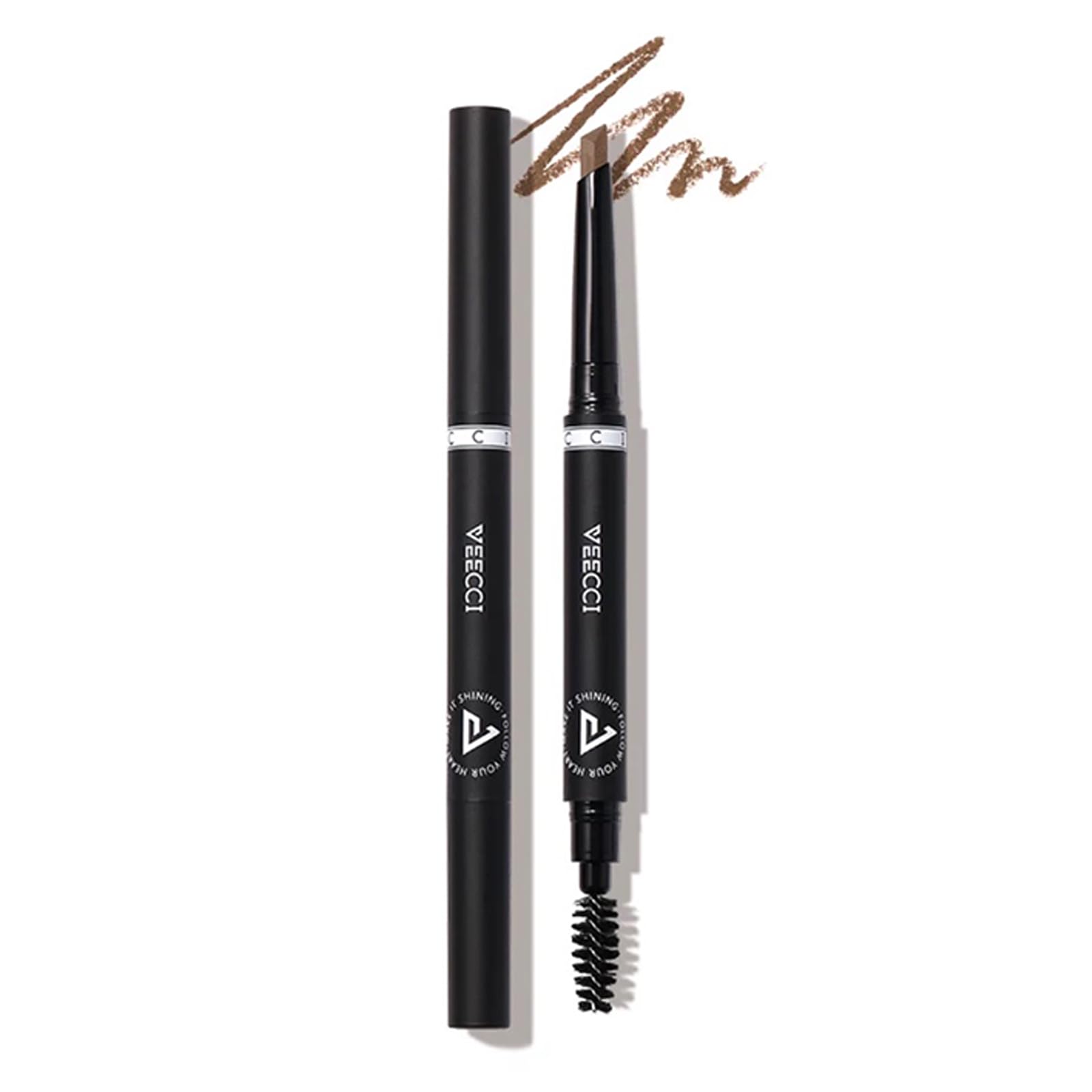 VEECCI Diamond Eyebrow Pencil - Long Lasting & Smudge-proof, Dual-Ended with Soft Brush - Vegan Formula for Microblading Effect Brows (Natural Brown)