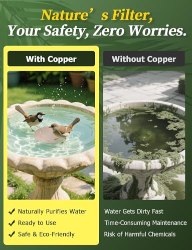 Mellbree 2-Pack Bird Bath Copper Disc, 0.6mm Reinforced 99.99% Pure Copper Cleaning Disk with Triple-Point Support for Physical Safe Clean Water All-Season, Universal Fit for Outdoor Birdbaths, Bowl