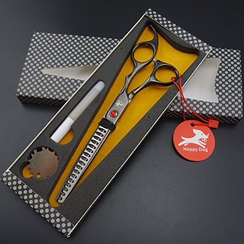 7.0 Inches Professional Pet Grooming Scissors Dog Thinning Scissors,Dog grooming Chunkers 19 teeth (black-grey)