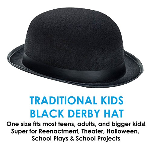 Derby Hat - Exquisite 19th Century Black Derby Hat Party Favor, Costume Accessory for Casual Outings, Halloween, Costume Party, Masquerading - Fits Kids and Adults