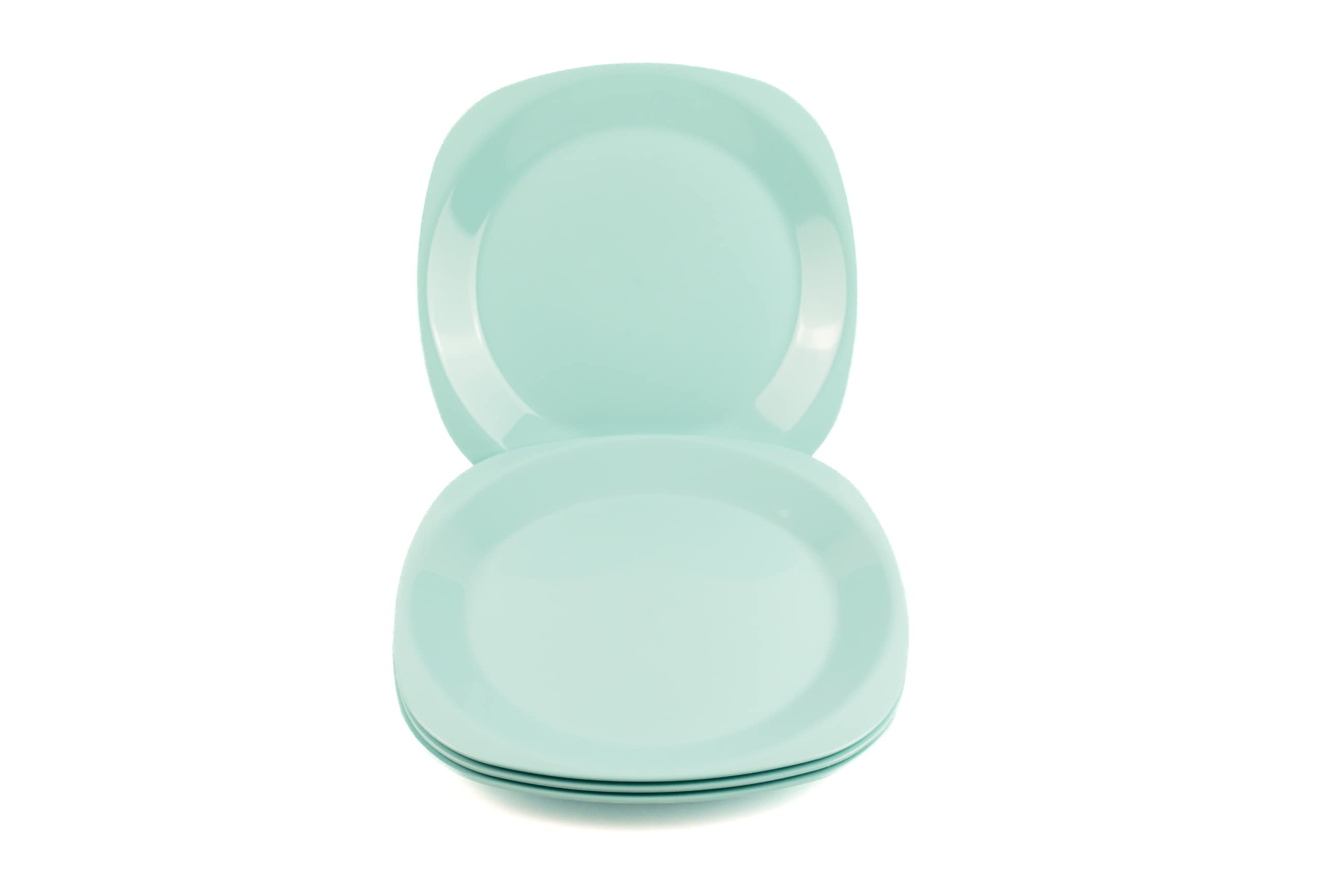 Buzztrove 4 Pc Flat Unbreakable Kids Plates for Outdoor Picnics, E Comedy Reusable Plastic Plates (Med 23 x 23cm, Turquoise)
