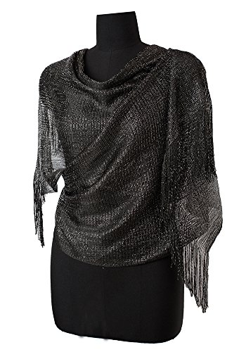 Womens Wedding Evening Wrap Shawl Glitter Metallic Prom Party Scarf with Fringe