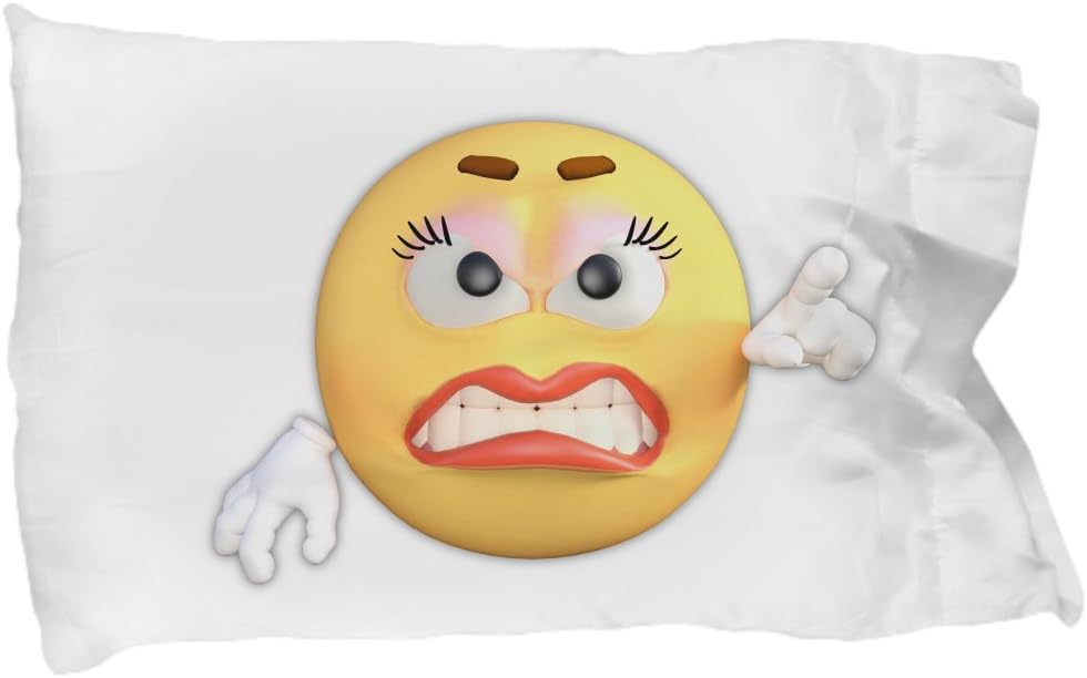 Emoji Pillow Case Standard Size White Girl Angry Pointing Gift