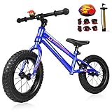 Diwenhouse Kids Balance Bike - Toddler Training Balance Bike No Pedal for Boys and Girls Ages 2 to 6 Years Include 12 inch Inflatable Wheels, Bicycle Pump, Helmet, Bell and Protective Kits (Blue)