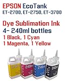 Dye Sublimation Ink 4 Multi Color 240ml Bottles - EcoTank ET-2700, ET-2750, ET-3700