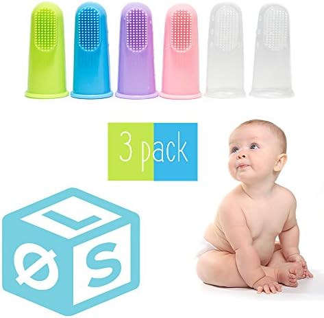 OSLO BABY Finger Toothbrush for Infants &amp; Toddlers, 20% BIGGER for ALL Finger Sizes, Teether and Oral Massager, Set of 3 or 6, FDA-approved food grade silicone, BPA-free, 4 Unique Colors