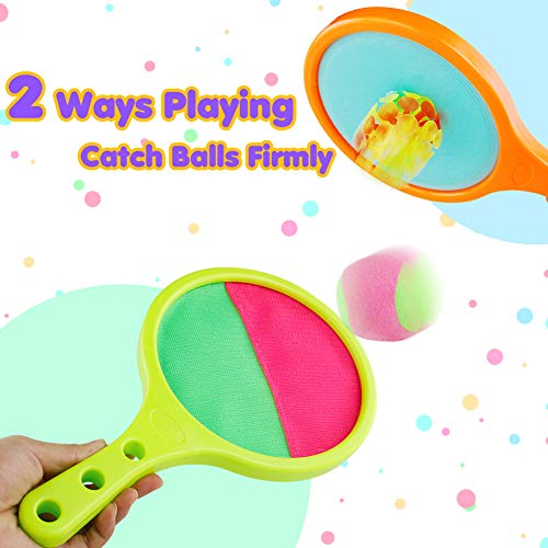 Toss Game Catch Ball 2 in 1 Paddle with Sticky Ball and Suction Cup Ball Sport Toys Play Set Outdoor Indoor Yard Beach Camping Party Gift for Kids Adults Toddlers Girls Boys Age 3 4 5 6 7 8 Years