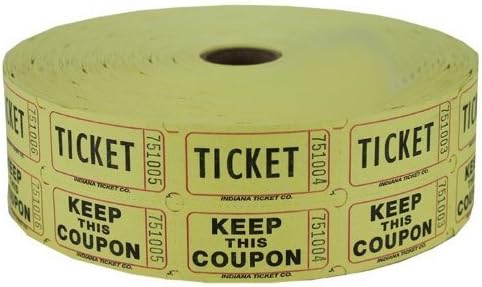 Raffle Tickets Yellow 2000 per Roll 50/50 Fun Fair by Indiana Ticket Company