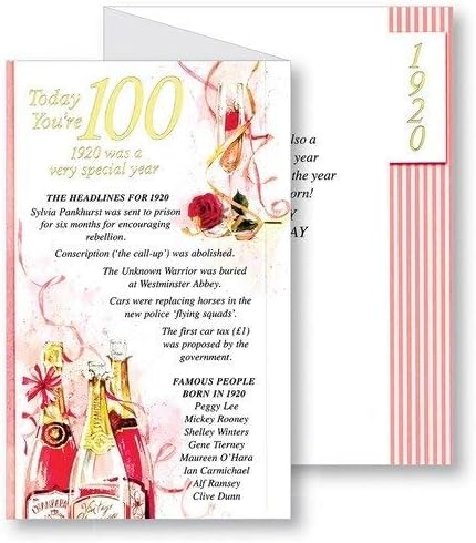 Biglietto Per Auguri Di Compleanno 100 Anni Per Donne Nate Nel 1916 Colore Rosa In Inglese Amazon It Casa E Cucina