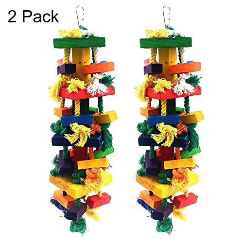 Uheng Bird Parrots Wooden Knots Blocks Chewing Toys, Cage Bite for African Grey Macaws Cockatoos Eclectus Conure Parakeets Cockatiel, Nibbling Preen for Beaks Trim, 17X 5Inch -Multi-Colored -2 Pack
