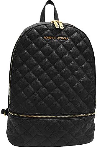 Adrienne Vittadini Pebble Grain Quilted Large Backpack (Black)