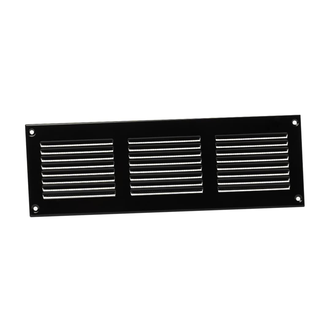 300x100mm / 12x4" inch Black Metal Air Vent Grille Cover with Insect Mesh - Ventilation Cover