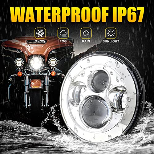 Dot Appoved Chrome 7inch LED Headlight with 4.5inch Matching Chrome Passing Lamps Compatible with H arley Motorcycles with Adapter Ring and wire adapter