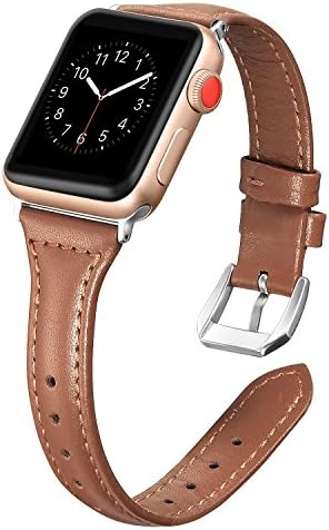 Dolank compatible Apple Watch Strap 38mm 40mm 42mm 44mm, Slim Replacement Leather Band Wristband Sport Bracelet for Iwatch Nike+, Series 4 3 2 1 Edition with Stainless Steel Buckle