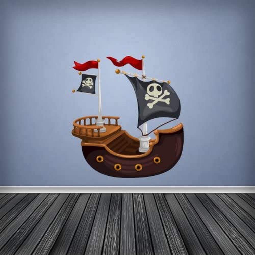 60 Second Makeover Limited Full Colour Pirate Ship Boys Nursery Wall Stickers Kids Bedroom Wall Decals Kids Bedroom Decor Self Adhesive Vinyl Mural Pirates Pirateship Treasure Chest