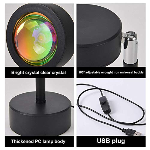 Sunset Lamp Projection Night Light Projector, 360 Degree Rotation Rainbow 10W Led Light, Dimmable 10 Adjustable Brightness Floor Sunset Lamp, USB Port Romantic Gift for Living Room Party Bedroom Decor