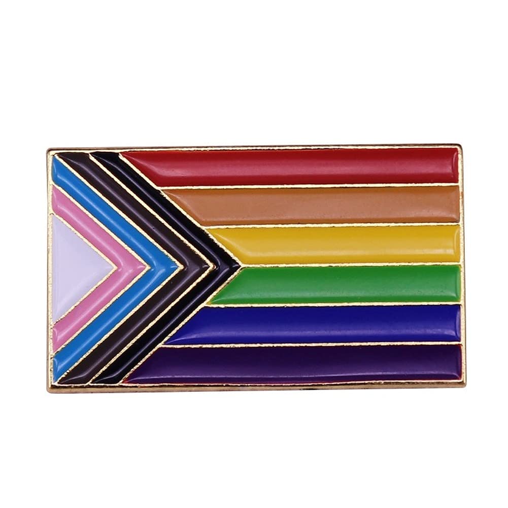 AOTEMAN Lapel Pin - Progress Pride Flag LGBTQ Badge, Unisex Enamel Apparel Pin with Pin Backing, Copper, Metal, Brass, Butterfly Clasp