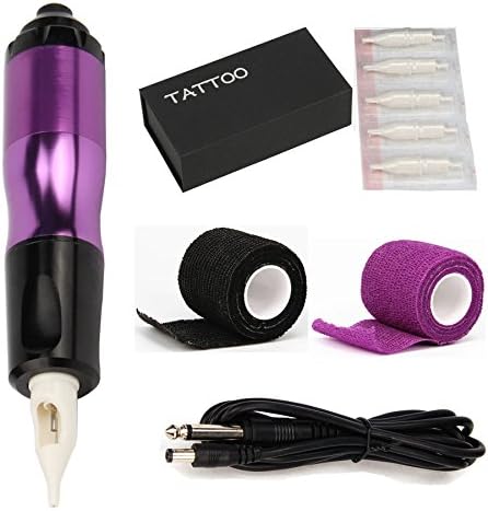 Professional Eyebrow Pen CNC Alloy Rotary Tattoo Machine Gun Eyebrow Tattoo Pens Kit Shader Liner with Cord Needles 4 Colors (Purple)