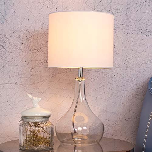 LANKITA HOME New Design Clear Glass Lamp Bedside Table Lamp,White Fabric Lampshade Bedside Lamp