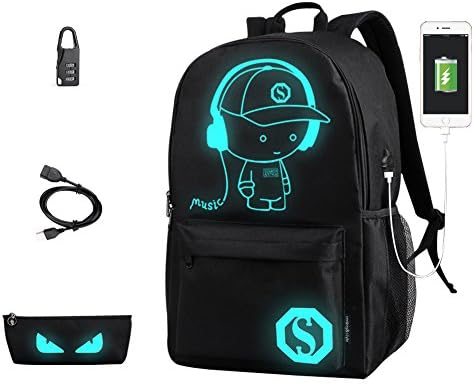 PASALOVE Usb Charging Backpack, Anti Theft Backpack, Luminous Laptop Backpack with Pencil Bag and Lock,Travel Backpack Fits up to 15.4 Inch Laptop, College School Bag Glowing Anime Backpack