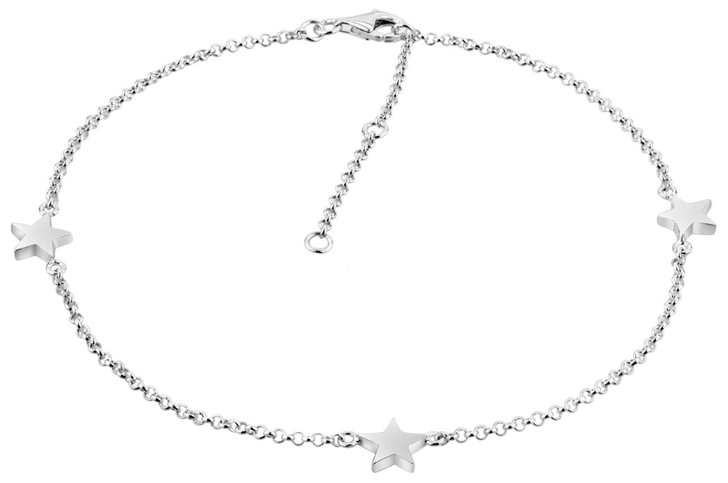 Nenalina 381008-000 Anklet Silver with 3 Star Pendants, Women's Star Ankle Bracelet Adjustable for Women and Girls, Length 23-27 cm, 925 Sterling Silver, 381008-000