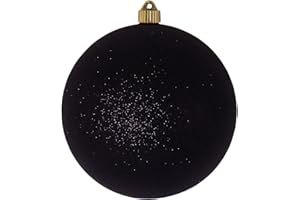 Christmas By Krebs 8" (200mm) Black Glitter [1 Piece] Extra Large Solid Oversized Huge Big Outdoor Plastic, Water Resistant Ball Ornament Hanging Tree Decorations