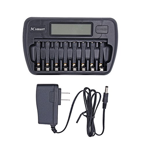 3Csmart 8 Bay/Slot Smart Battery Charger for AA AAA NiHM NiCD Rechargable Batteries (LCD Displayed), Especially for Karaoke Equipments