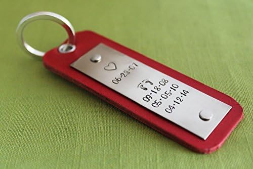 Personalized Gifts for Dad | Red Leather Keychain, Custom Anniversary Keychain, Custom Birthdate Keychain, Unique Gifts for Him