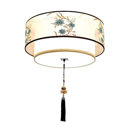 Fabric Shades Ceiling Light Fixture E26 Base 4 Lights Round Flush