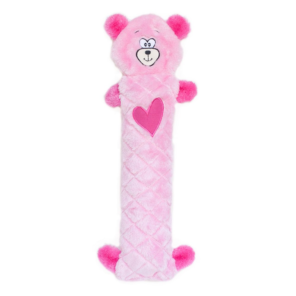 ZippyPaws - Jigglerz Valentine’s Day Tough No Stuffing Squeaky Plush Dog Toy with Crinkle Head and Tail - Pink Bear