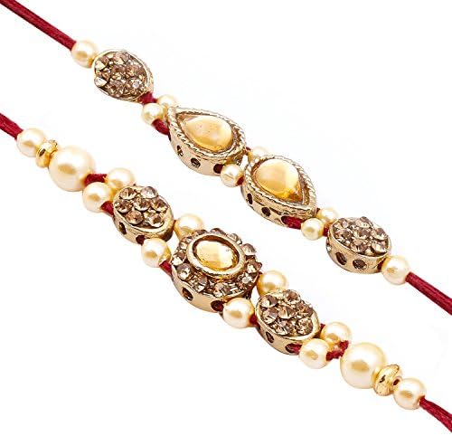 Set of 2 Multicolor Rakhi Thread for Brother Bhaiya with Golden Kundanand Pearls for Rakshabandhan Rakhee Bracelet