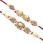 Set of 2 Multicolor Rakhi Thread for Brother Bhaiya with Golden Kundanand Pearls for Rakshabandhan Rakhee Bracelet