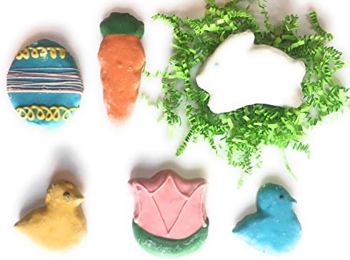 Woofables Easter Dog Treats: Easter Eggs, Peeps, Bunny, Carrot, Tulip: Gourmet Honey Oat Cookies Decorated with Yogurt Icing
