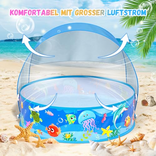 Baby Paddling Pool with Roof, Pop-Up Beach Shelter, Baby UV Protection 50+ with Storage Bag, 4-in-1 Portable Baby Pool with Sun Protection, Summer Must-Haves for Beach, Holiday, Camping and Picnic