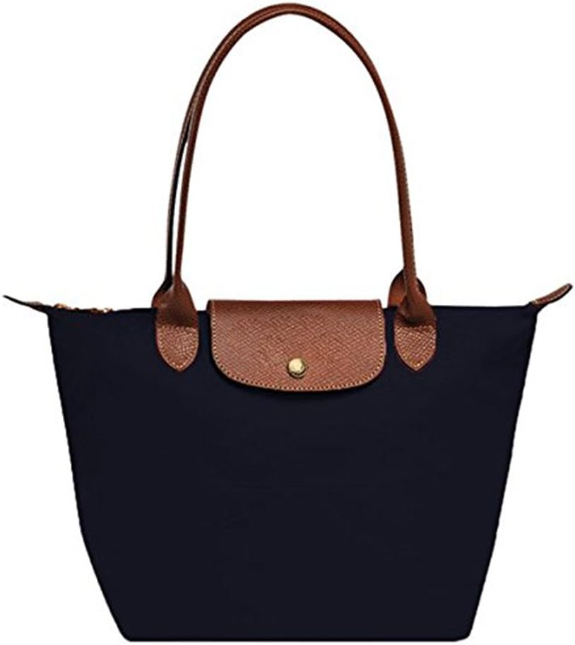 Designer Nylon Tote Bag with Genuine Leather Handles and Flap Over Cover_Black