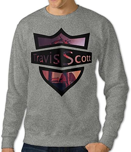 Men's Travis Scott Round Collar Pullover Hoodie SweatshirtAsh Size S