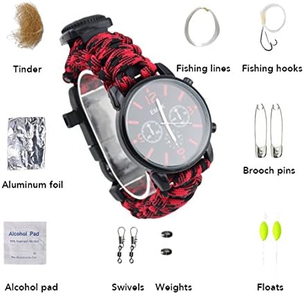 WCYWRIST Survival Bracelet 500Lbs Professional SOS Paracord Waterproof Outdoor Thermometer Night Luminous Hiking Camping Diving Adjustable Buckle for Man Woman Card Pin Pocket Knife Compass
