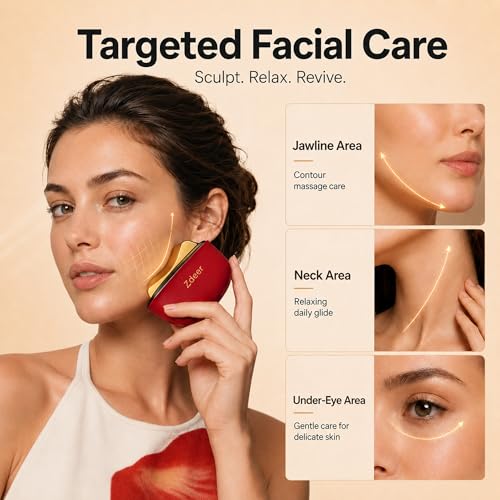 ZDEER GS5 Brass Heated Electric Gua Sha Facial Sculpting Tool with Vibration, Women's Facial Massager, LED Red Light Therapy for Neck & Face, Skin Firming Device, Premium Birthday Gift for Women, Red | Brass Heated Electric Gua Sha Facial Sculpting Tool with Vibration