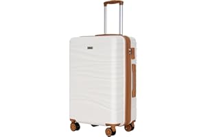 Romswi 26" Medium Checked Luggage, Expandable Checked-Medium Hardshell Suitcase with Double Spinner Wheels for 20% More Space, Hardside Luggage, Scratch-Resistant & YKK Zipper White