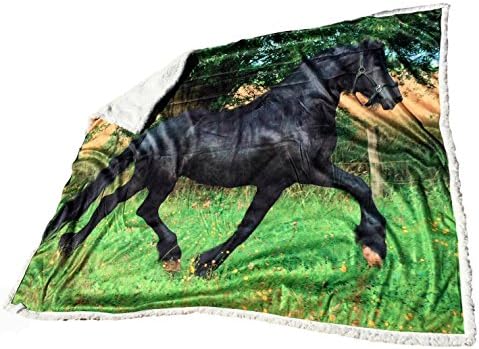 Instinkt Naturel Horse Throw Blanket, Photoreal Micro Mink Blanket, Super Soft and Light Weight (Multiple Designs) 50 x 60 (Black Horse with Sherpa)