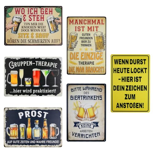 Rongxze - Set of 6 Vintage Metal Plaques (20 x 30 cm) Retro Style - Cafe, Club, Pub - Rustic Retro Workshop Plaques - Bar Decoration