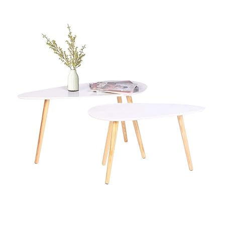 2 X Bianco In Legno Tavolino Da Salotto Tavolino Da Caffè Set Tavolo Rotondo Da Caffè Tavolino Bianco Con B85t50h45 Cm B70t35h40 Cm