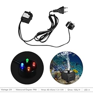 Decdeal Pompa Sommersa dell'Acqua con 4 LED per Acquario Stagno Pesci Vasca da Tavolo Fontana Idroponica 4.9 ft (1.5 m)
