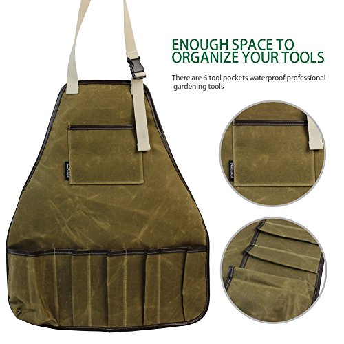 image for INNOSTAGE Garden Tools Apron,Waxed Canvas Work Bib Aprons with Pockets
