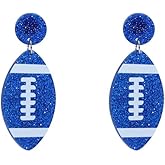 Acrylic Football Earrings Shiny Sport Ball Dangle Earrings Lightweight Game Day Football Earrings Statement Rugby Earrings for Women Sport Lover Jewelry Gift