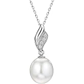 Michooyel S925 Freshwater Pearl Pendant Necklace for Women Pearl 10-11mm Cubic Zirconia Wave Necklaces Sterling Silver Jewelry for Women, 16-18 inch