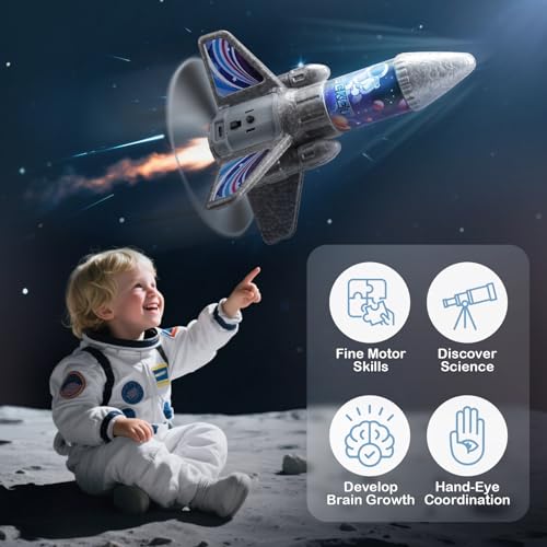 Dreamon Rocket Launcher for Kids with Parachute LED Light, Toy Rocket Space Theme Rechargeable Self-Launching Outdoor Garden Toys for 3 4 5 6 7 8 9 10 Years Old Boys Girls